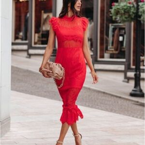 Gorgeous XL red sheer midi lace dress.